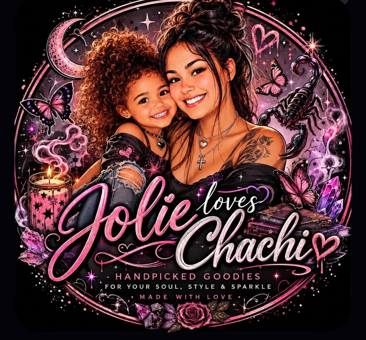 Jolie loves Chachi illustrated pink and black boutique logo